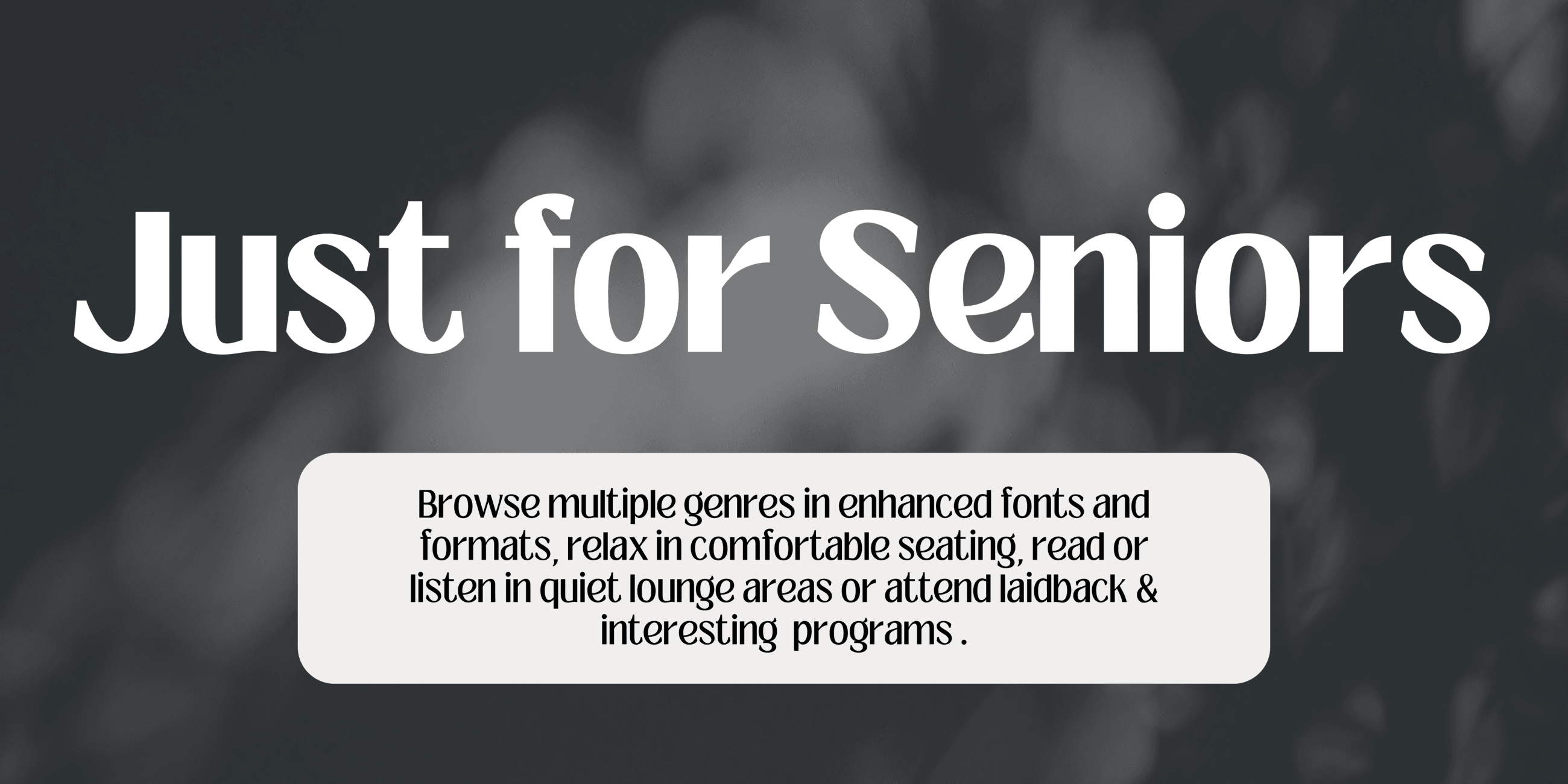 Just for Seniors, Browse Multiple genres in enhanced fonts and formats,