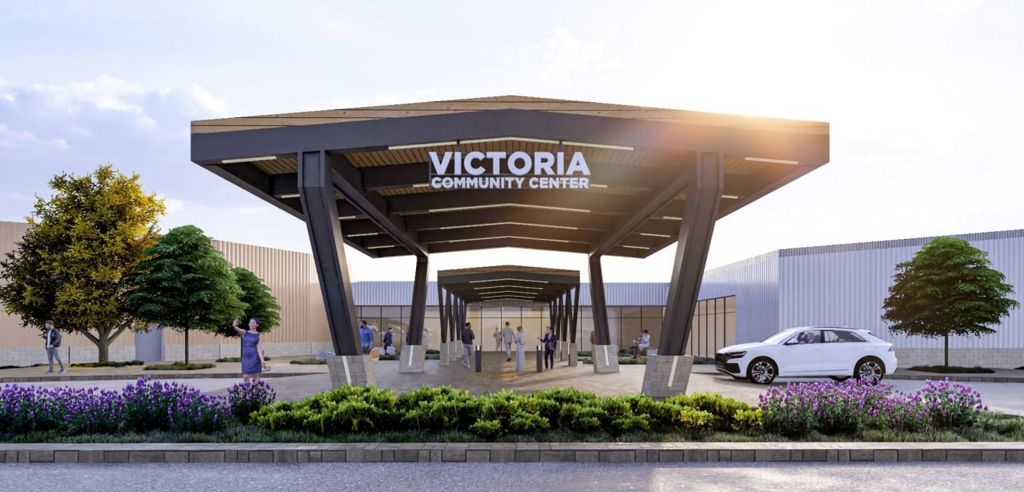 New Victoria Community center entrance with prominent signage