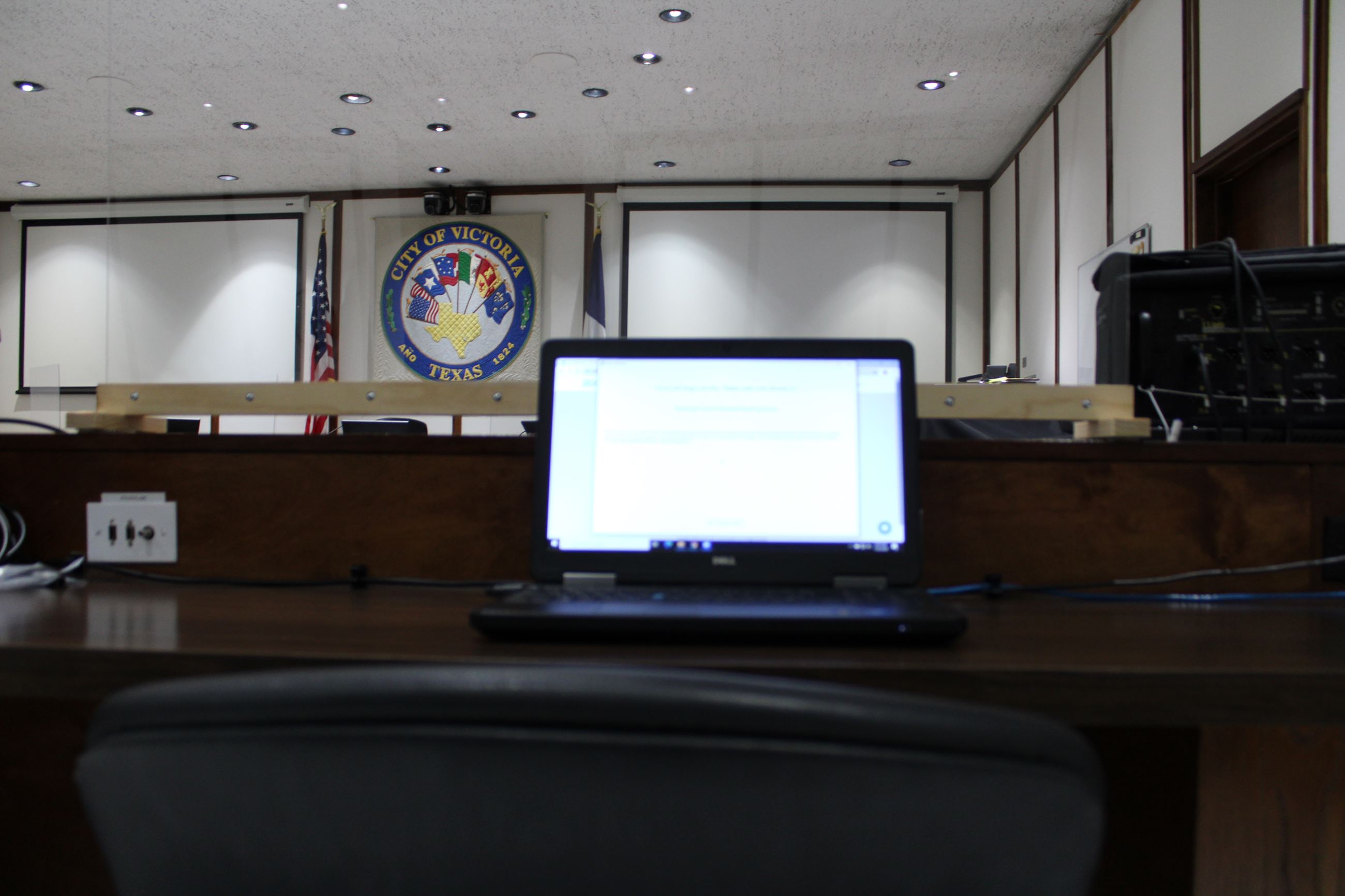 Laptop on counter in Municipal Court courtroom
