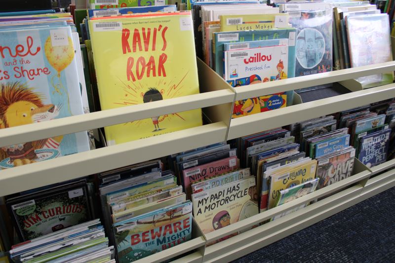 Shelves with rows of children's books