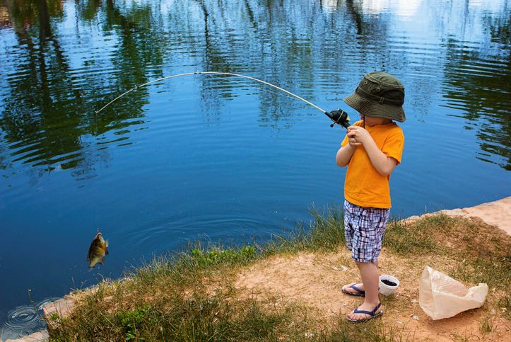 Child fishing in a pond