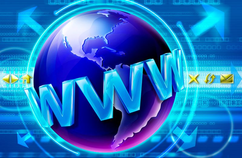 Illustration of globe marked WWW and surrounded by internet icons