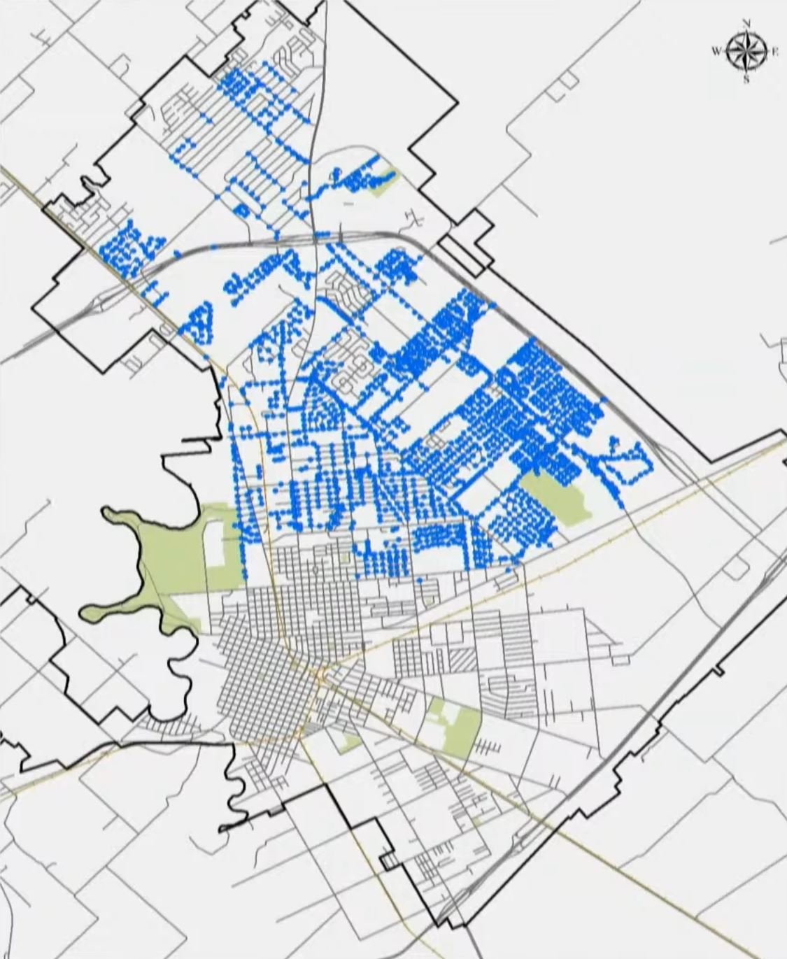 Map of Victoria showing lots of blue dots on the north side of the city
