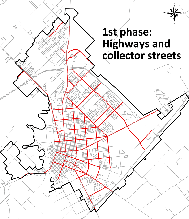 A map with highways and main roads like Crestwood and Ben Wilson marked in red