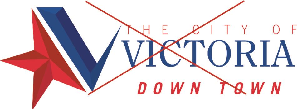 City of Victoria Logo Example for what not to do, showing a modified logo with "Down Town" instead of "Texas"